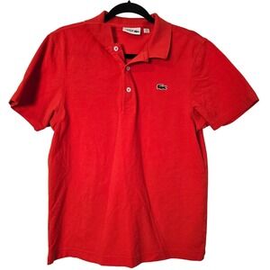 Lacoste Sport Mens Orange Red Short Sleeve Pique Polo Shirt Logo FR 4 US M L1230